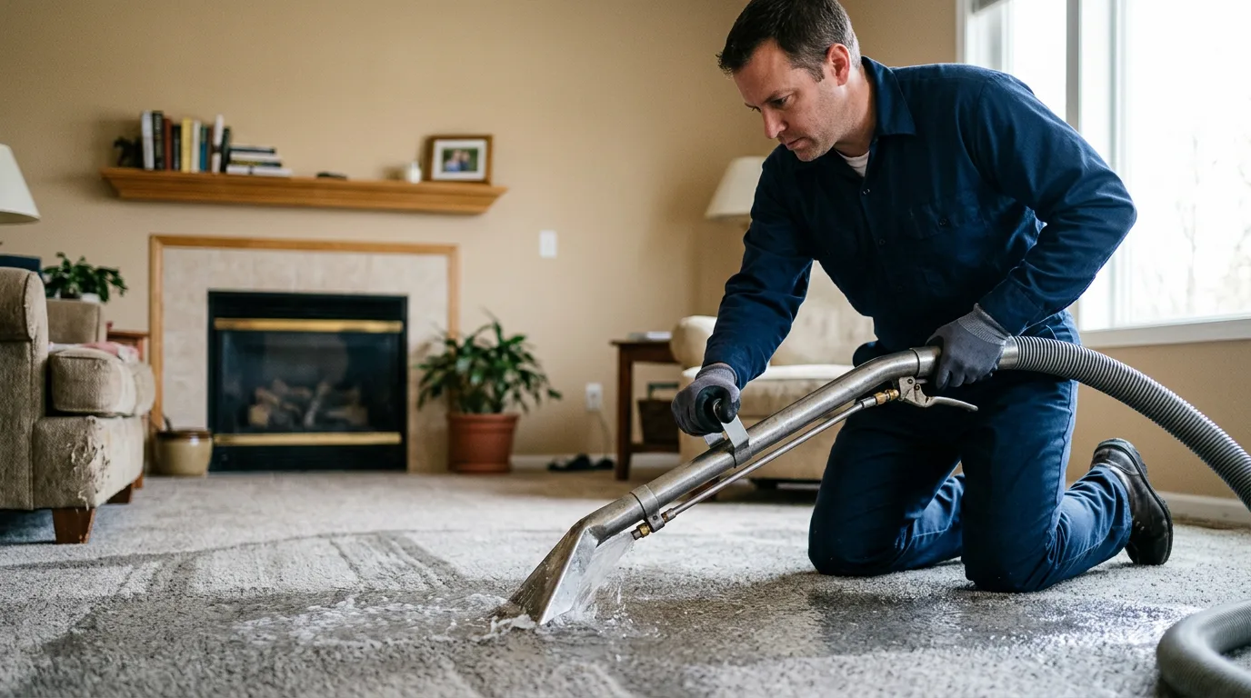 Water damage restoration technician working near Dover, AR